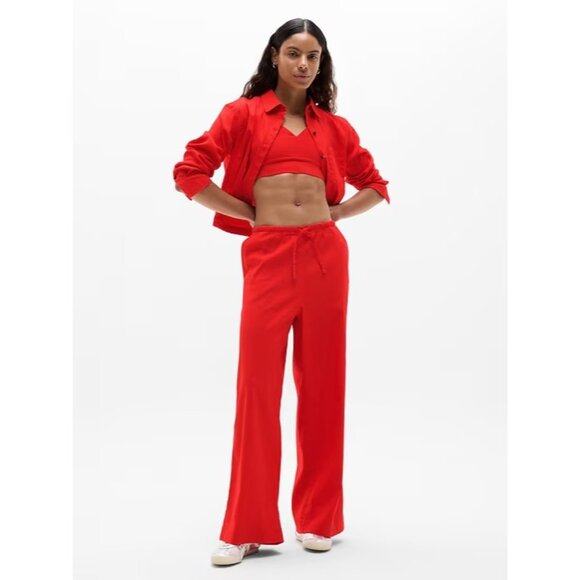 Athleta M Paradise Mid Rise Linen Wide Leg Pant Cardinal Red Medium - Picture 6 of 7